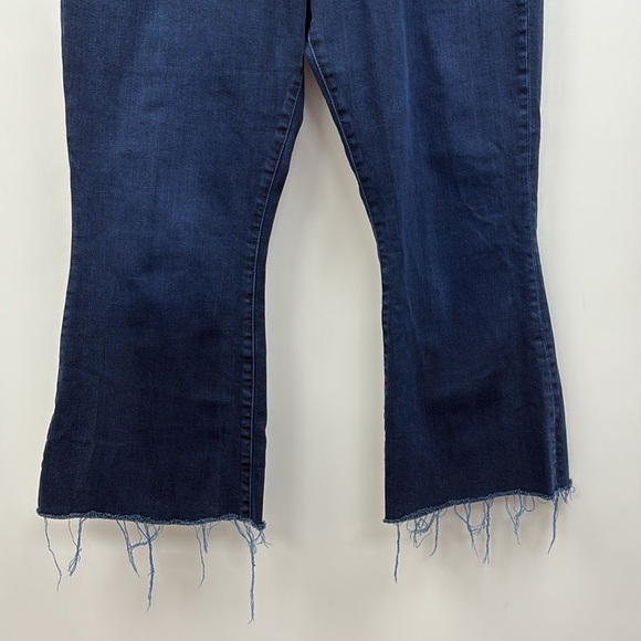 Frame Le Crop High Rise Flare Raw Hem Jeans Fiona Dark Washed Denim 32 - Picture 5 of 11